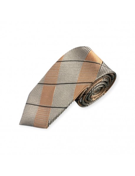 GREY & BROWN STRIPED TIE & POCKET SQUARE 
