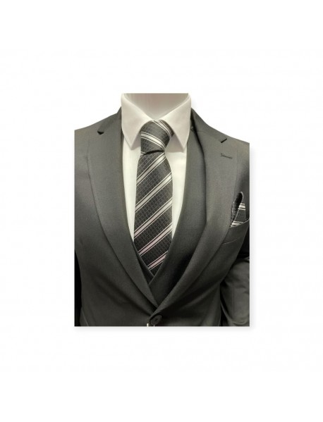 BLACK & WHITE STRIPED TIE & POCKET SQUARE
