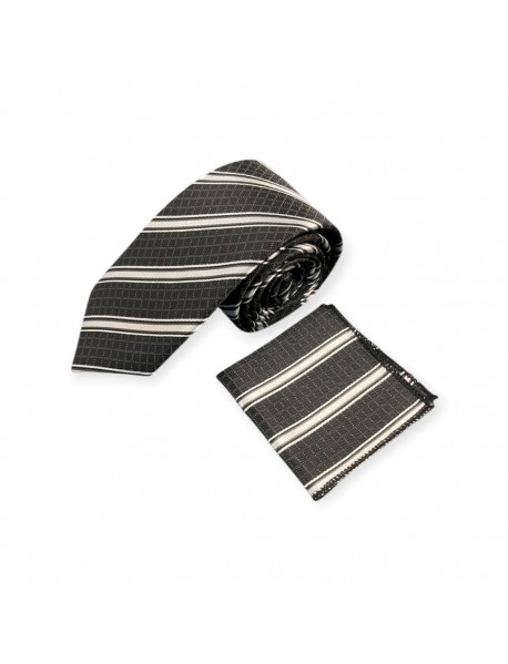 BLACK & WHITE STRIPED TIE & POCKET SQUARE