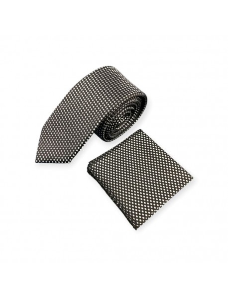 BLACK & WHITE POLKA DOT TIE & POCKET SQUARE