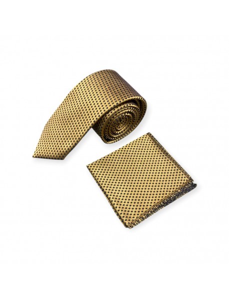 GOLD & BLACK  POLKA DOT TIE & POCKET SQUARE