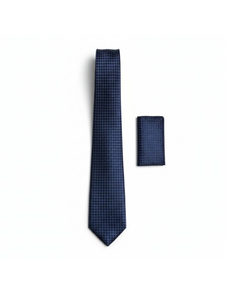 NAVY BLUE GEOMETRIC TIE & POCKET SQUARE