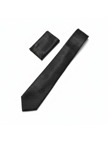 BLACK GEOMETRIC TIE & POCKET SQUARE