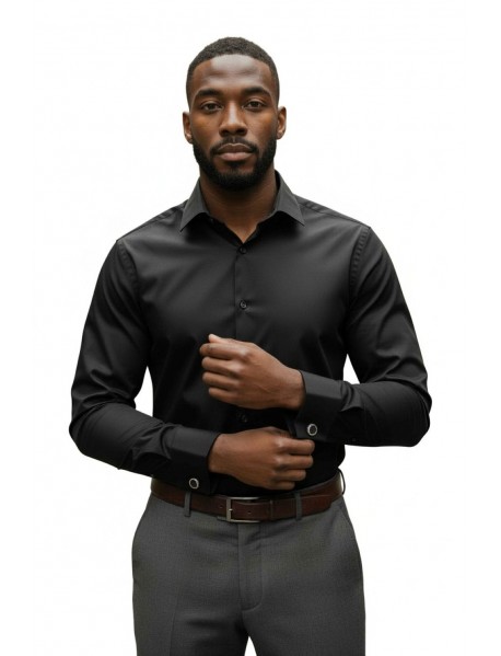 BLACK DOUBLE CUFF SHIRT