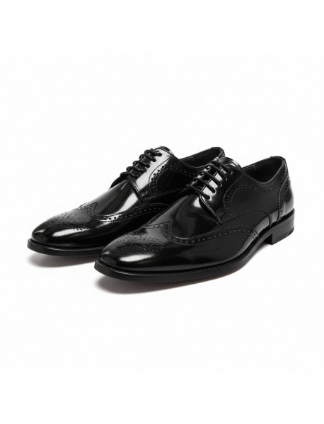 BLACK LEATHER PATENT BROGUE SHOES