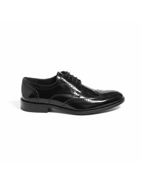 BLACK LEATHER PATENT BROGUE SHOES