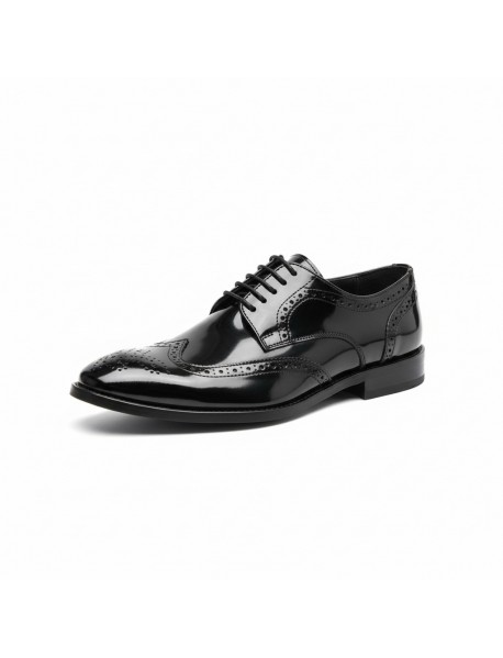 BLACK LEATHER PATENT BROGUE SHOES