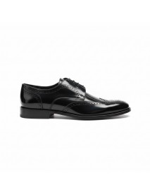 BLACK LEATHER PATENT BROGUE SHOES