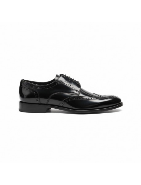 BLACK LEATHER PATENT BROGUE SHOES