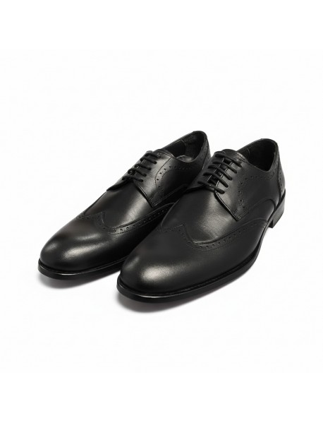 BLACK LEATHER BROGUE SHOES