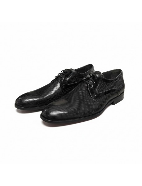 BLACK LEATHER PATENT DERBY SHOES