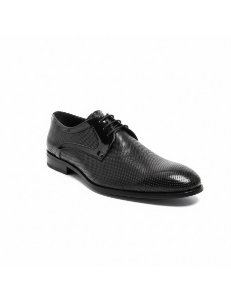 BLACK LEATHER PATENT DERBY SHOES