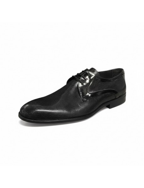 BLACK LEATHER PATENT DERBY SHOES