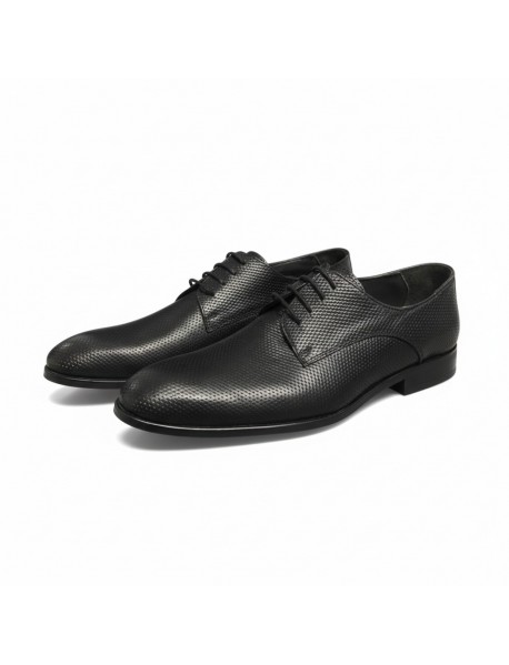 BLACK LEATHER TEXTURED DERBY