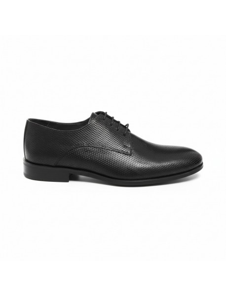 BLACK LEATHER TEXTURED DERBY