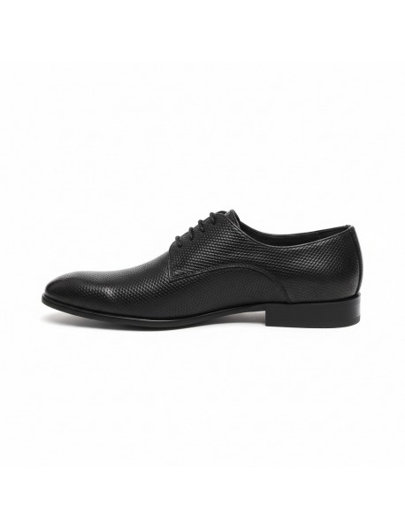 BLACK LEATHER TEXTURED DERBY