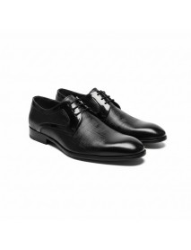 BLACK LEATHER TEXTURED DERBY SHOES