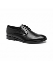 BLACK LEATHER TEXTURED DERBY SHOES
