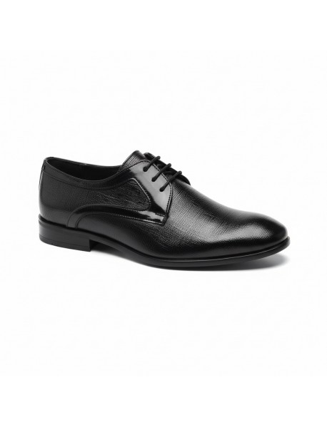BLACK LEATHER TEXTURED DERBY SHOES