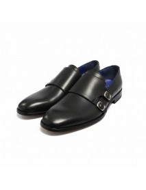 BLACK LEATHER DOUBLE MONK STRAP 