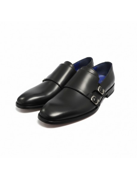 BLACK LEATHER DOUBLE MONK STRAP 