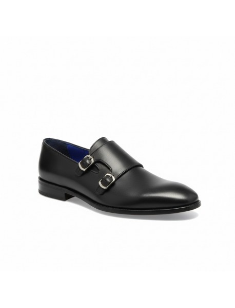 BLACK LEATHER DOUBLE MONK STRAP 