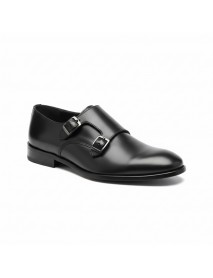 BLACK LEATHER DOUBLE MONK STRAP SHOES