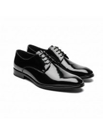 BLACK LEATHER PATENT DERBY SHOES