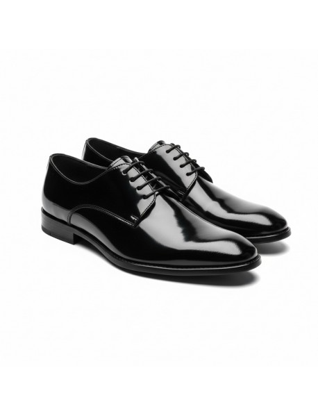 BLACK LEATHER PATENT DERBY SHOES