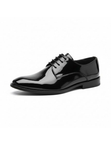 BLACK LEATHER PATENT DERBY SHOES
