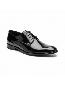 BLACK LEATHER PATENT DERBY SHOES