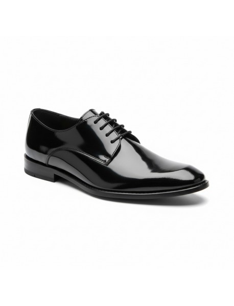 BLACK LEATHER PATENT DERBY SHOES