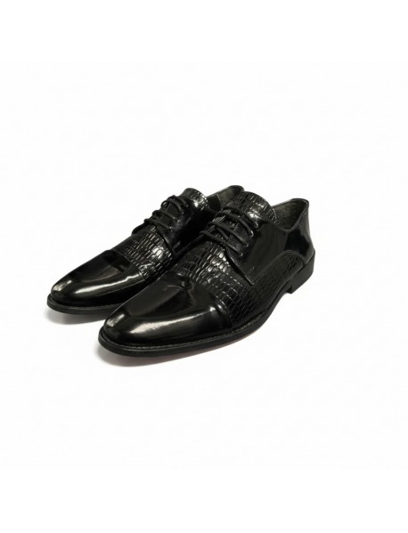 BLACK LEATHER PATENT DERBY SHOES