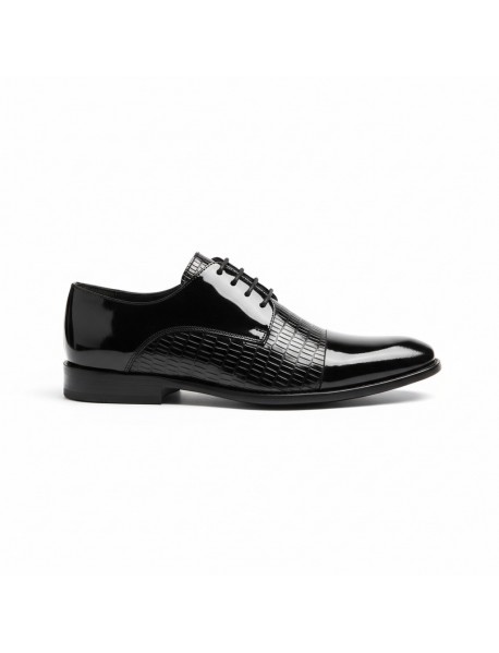 BLACK LEATHER PATENT DERBY SHOES