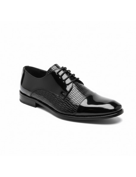 BLACK LEATHER PATENT DERBY SHOES