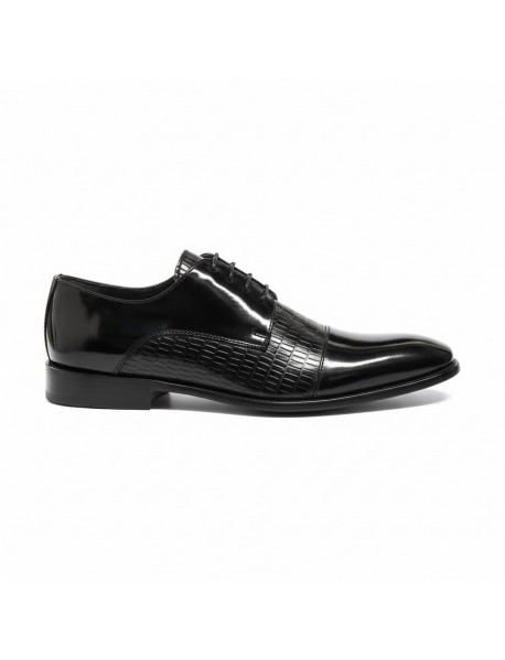 BLACK LEATHER PATENT DERBY SHOES