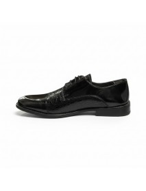 BLACK LEATHER PATENT DERBY SHOES