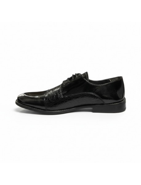 BLACK LEATHER PATENT DERBY SHOES