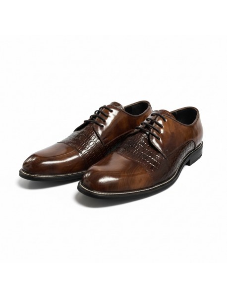 BROWN LEATHER PATENT TOE CAP DERBY SHOES