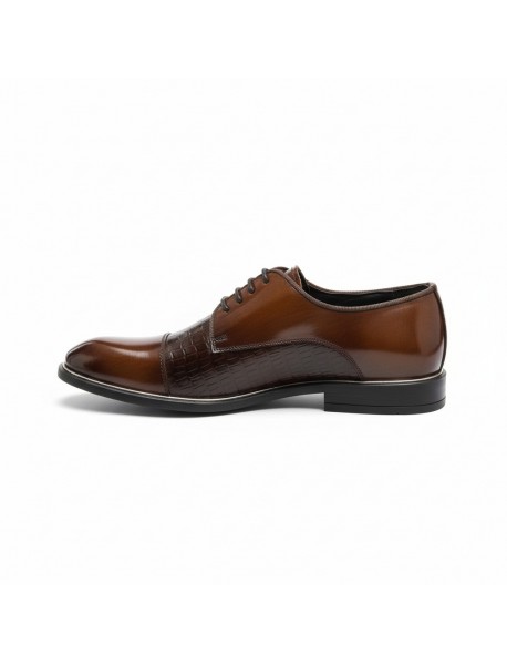 BROWN LEATHER PATENT TOE CAP DERBY SHOES