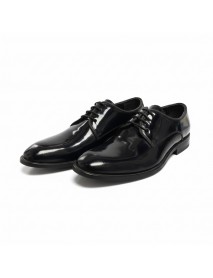 NAVY BLUE LEATHER PATENT DERBY SHOES