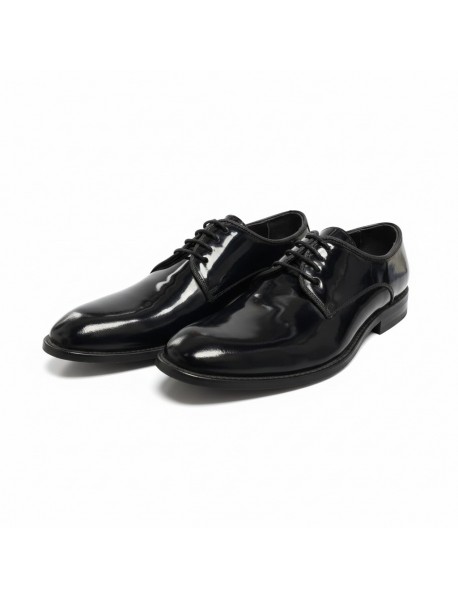 NAVY BLUE LEATHER PATENT DERBY SHOES