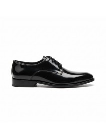 NAVY BLUE LEATHER PATENT DERBY SHOES