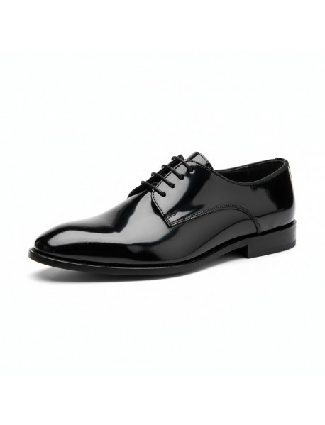 NAVY BLUE LEATHER PATENT DERBY SHOES