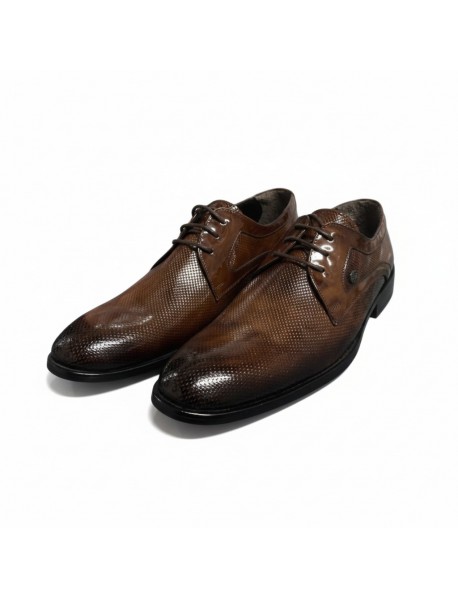 BROWN LEATHER PATENT DERBY SHOES