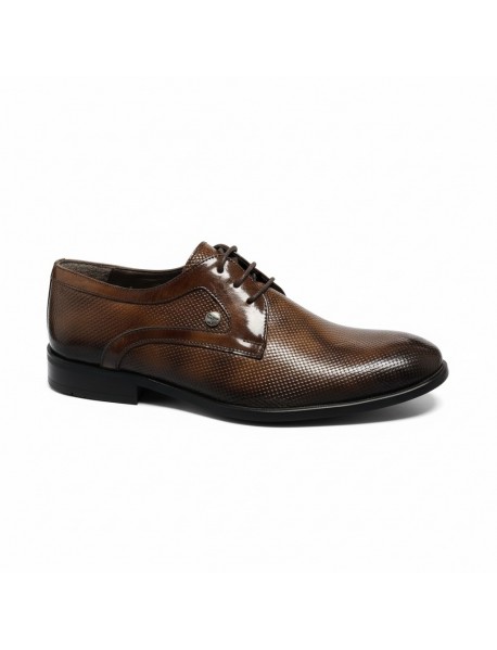 BROWN LEATHER PATENT DERBY SHOES