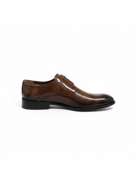 BROWN LEATHER PATENT DERBY SHOES
