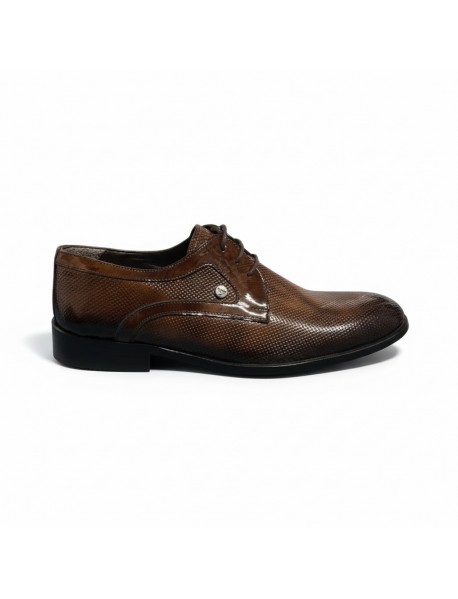 BROWN LEATHER PATENT DERBY SHOES