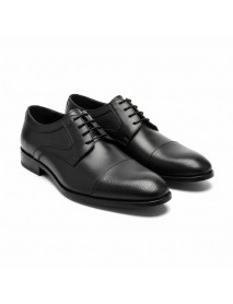 BLACK LEATHER DERBY TOE CAP SHOES