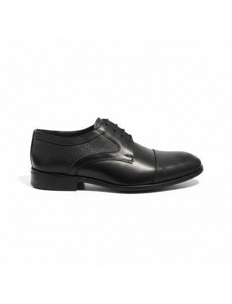 BLACK LEATHER DERBY TOE CAP SHOES